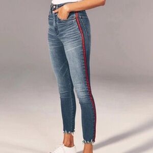Abercrombie & Fitch Blue Denim Jeans with Red Side Stripe